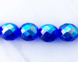 Czech Fire Polished Glass Beads in blue AB color. Large 14mm size for crafts and beading