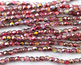 Fire Polished Beads 4mm Magic Raspberry Red Pink Gold Color Acid Etched Finish 0EVE2397 EV Emporium Co