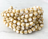 8mm Druk Bead White with Picasso Edge Butter Pecan Vintage Tri Cut Style Czech Glass Beads 0EVE2014