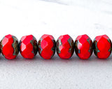 6x8mm Rondelle Beads Opaque Bright Red Picasso Czech Glass Fire Polished Beads 0EVE1417