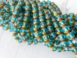 8mm Aqua Blue with Green Picasso Cathedral Beads Window Cut Czech Glass Beads Multi Faceted Special Cut 0EVE1565